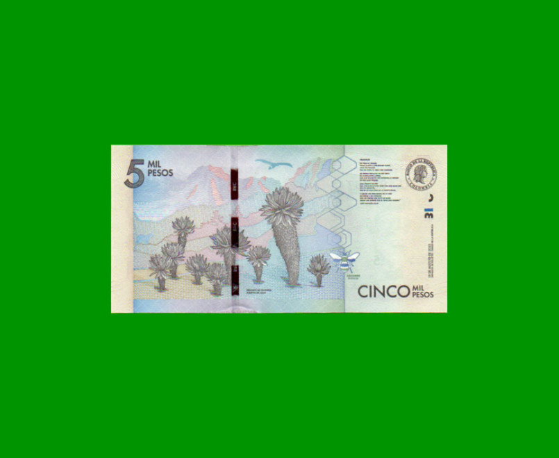 BILLETE DE COLOMBIA $ 5.000,00, PICK NEW, AÑO 2015, ESTADO SIN CIRCULAR.- - Imagen 2