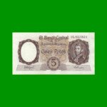 MONEDA NACIONAL $ 5,00, BOT 1919, AÑO 1960, ESTADO EXCELENTE+ .-