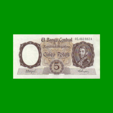 MONEDA NACIONAL $ 5,00, BOT 1919, AÑO 1960, ESTADO EXCELENTE+ .-