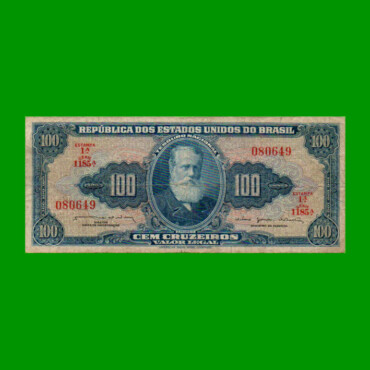 BILLETE DE BRASIL 100 CRUZEIROS, PICK 170b, AÑO 1964, ESTADO BUENO+ .-