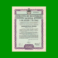 BONO MONEDA NACIONAL $200,00, EMPRESTITO DE RECUPERACION NACIONAL 9 DE JULIO, AÑO 1962, ESTADO EXCELENTE+ .-