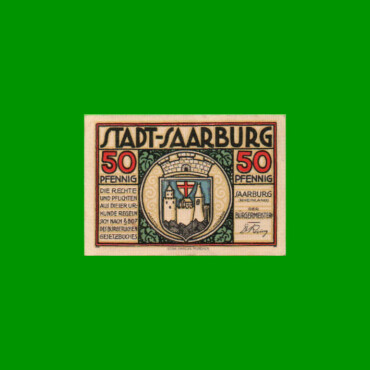BILLETE DE ALEMANIA NOTGELD CIUDAD DE SAARBUG 50 CENTAVOS, M. M. 1156.1, ESTADO EXCELENTE+ .-
