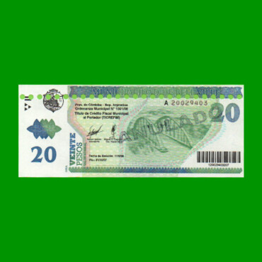BONO MUNICIPALIDAD DE BELL VILLE $20,00, AÑO 2006/2007, ESTADO EXCELENTE+ .-