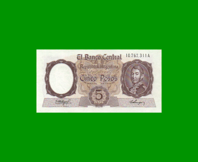 MONEDA NACIONAL $ 5,00, BOT 1919, AÑO 1960, ESTADO SIN CIRCULAR.-