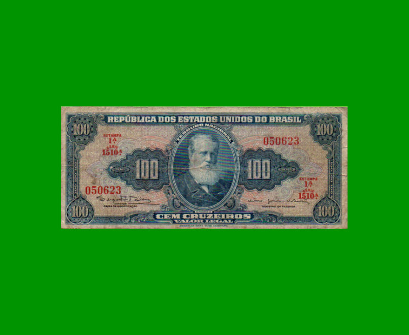 BILLETE DE BRASIL 100 CRUZEIROS, PICK 170c, AÑO 1964, ESTADO BUENO.-