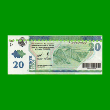 BONO MUNICIPALIDAD DE BELL VILLE $20,00, AÑO 2006/2007, ESTADO EXCELENTE+ .-