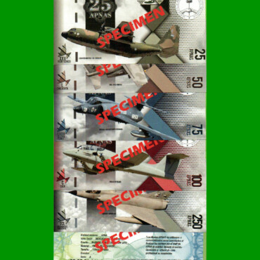 COLECCION DE BONOS APNA 2019 - TEMATICA AVIONES, SPECIMEN - MALVINAS, ESTADO S/C.-