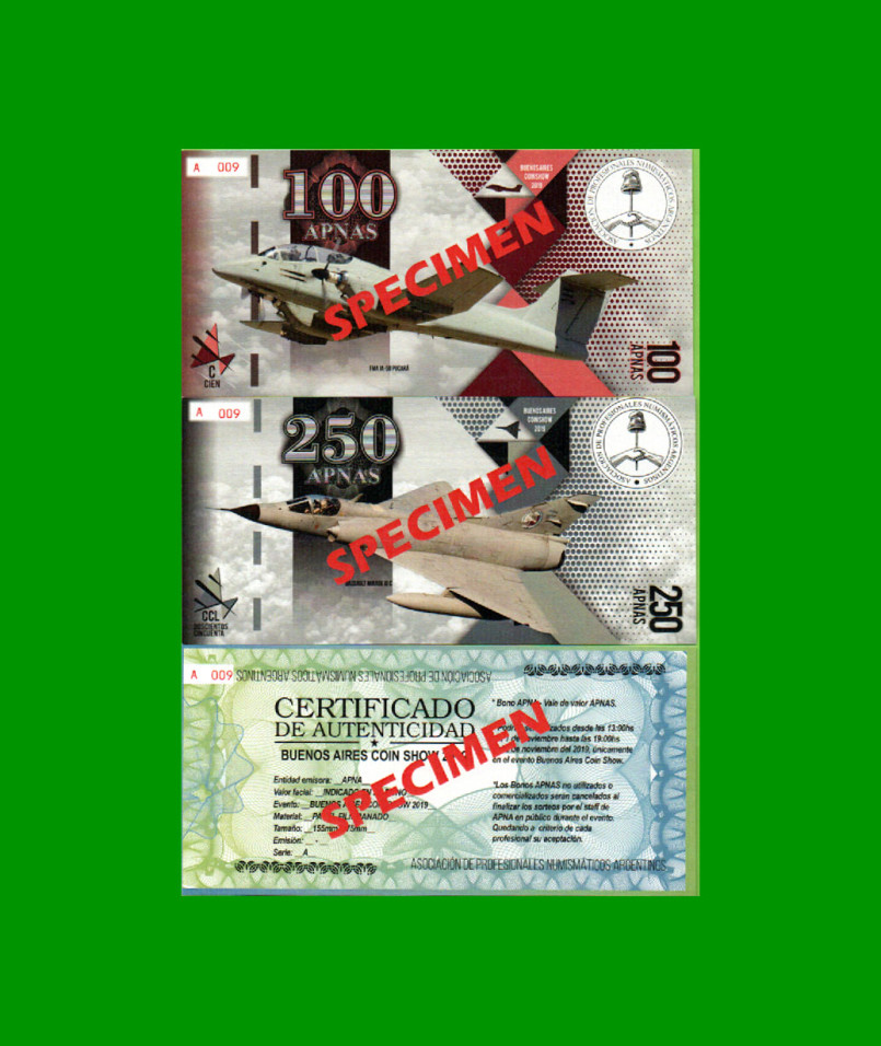 COLECCION DE BONOS APNA 2019 - TEMATICA AVIONES, SPECIMEN - MALVINAS, ESTADO S/C.- - Imagen 5