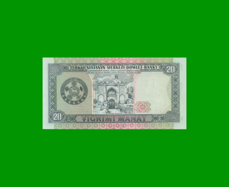 BILLETE DE TURKMENISTAN 20 MANAT, PICK 4a, AÑO 1993, ESTADO SIN CIRCULAR.- - Imagen 2