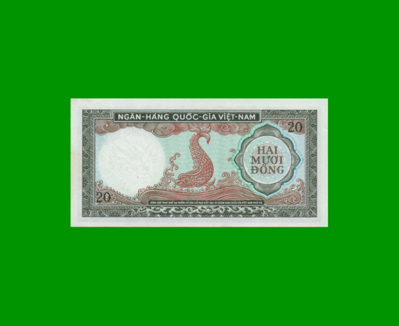 BILLETE DE VIETNAM DEL SUR 20 DONG, PICK 16, AÑO 1964, ESTADO SIN CIRCULAR.- - Imagen 2