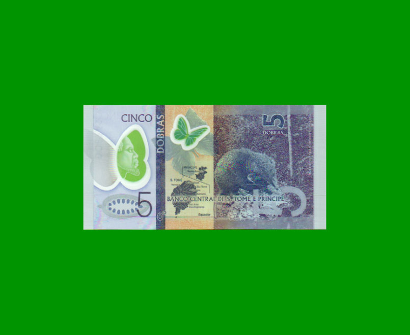 BILLETE DE SANTO TOME & PRINCIPE 5 DOBRAS, PICK 70, POLYMERO,  AÑO 2016, ESTADO SIN CIRCULAR.- - Imagen 2