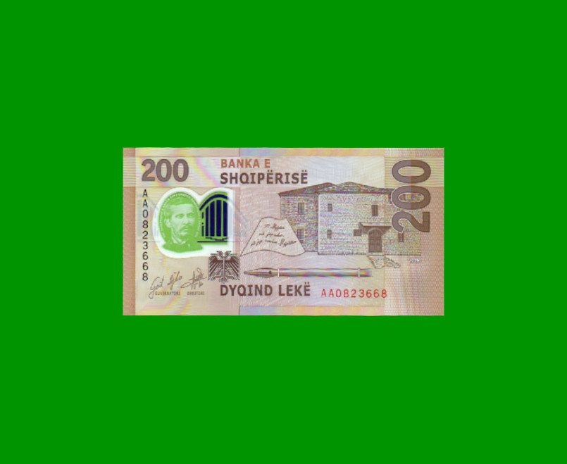 BILLETE DE ALBANIA 200,00 LEKE, POLYMERO PICK 76, ESTADO SIN CIRCULAR.- - Imagen 2