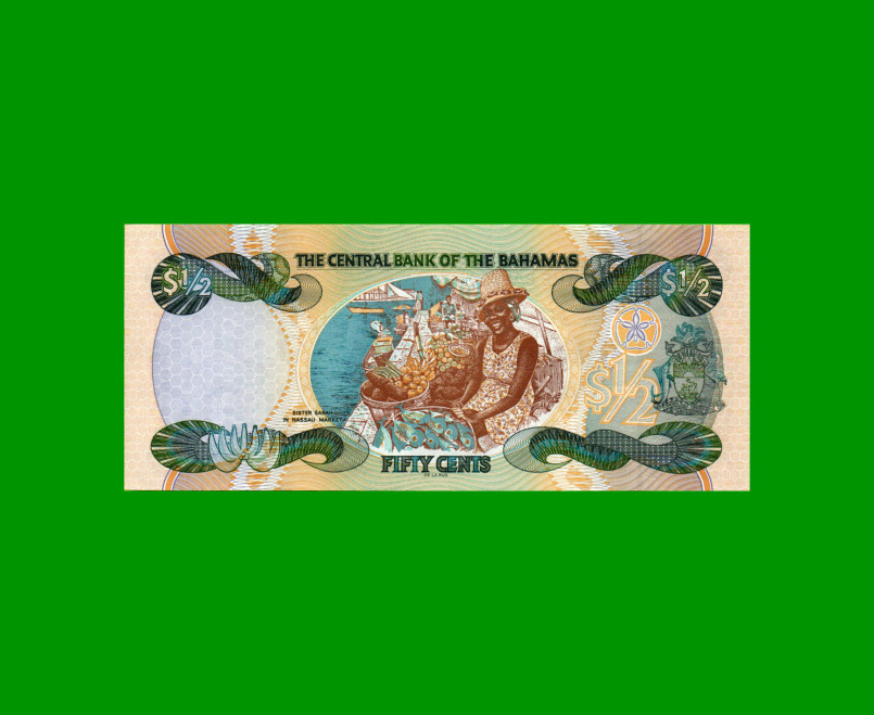 BILLETE DE BAHAMAS 1/2 DOLAR, PICK 68, AÑO 2001, ESTADO SIN CIRCULAR.- - Imagen 2