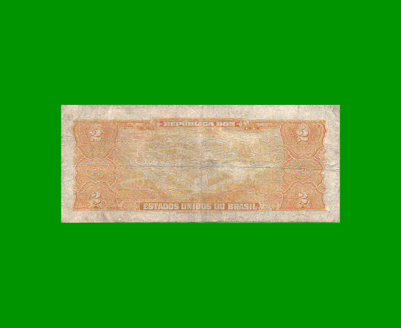 BILLETE DE BRASIL 2 CRUZEIROS, PICK 133, AÑO 1944, ESTADO BUENO.- - Imagen 2