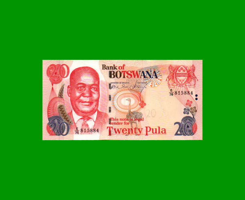 BILLETE DE BOTSWANA 20 PULA, PICK 27b, ESTADO SIN CIRCULAR.-