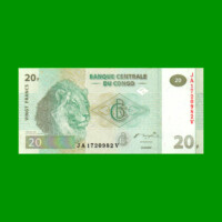 BILLETE DE CONGO 20 FRANCOS, PICK 94, AÑO 2003, ESTADO SIN CIRCULAR.-