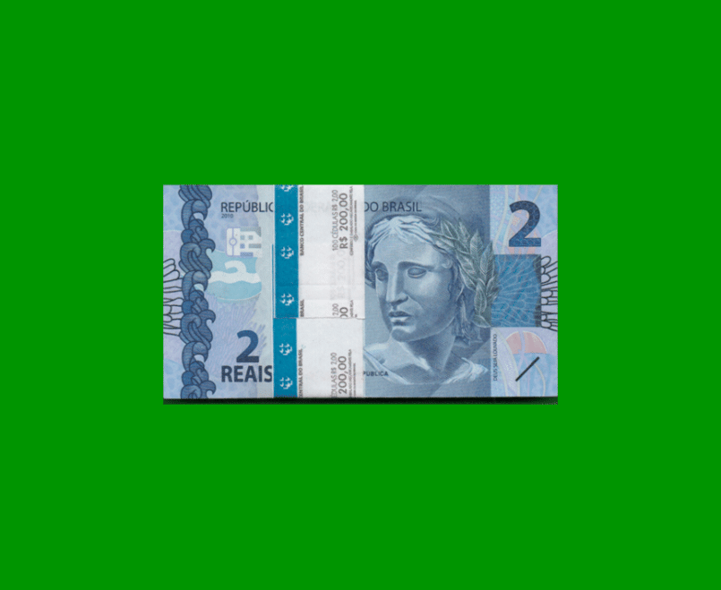 FAJO DE BILLETES DE BRASIL 2 REALES, PICK NEW, N° CAT 338, AÑO 2018, ESTADO SIN CIRCULAR.-