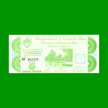 BONO DE LA MUNICIPALIDAD DE FRIAS $5,00, SERIE A, AÑO 1996, ESTADO EXCELENTE.-