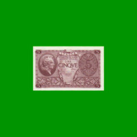 BILLETE DE ITALIA 5 LIRAS, PICK 31c, AÑO 1944, ESTADO SIN CIRCULAR.-