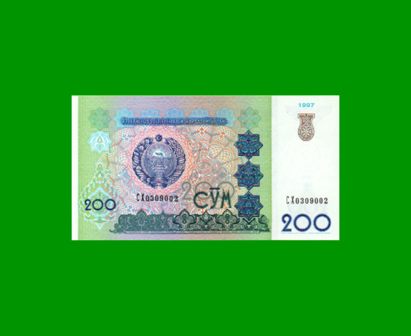 BILLETE DE UZBEKISTAN 200 SUM, PICK 80, AÑO 1997, ESTADO EXCELENTE+ .-