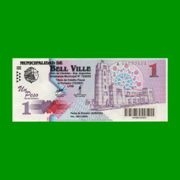 BONO MUNICIPALIDAD DE BELL VILLE $1,00, AÑO 2002/2003, ESTADO SIN CIRCULAR.-