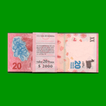 FAJO DE BILLETES PESOS 3er DISEÑO $20,00, BOT 5004, PICK NEW, AÑO 2019, ESTADO SIN CIRCULAR.-