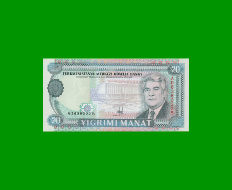 BILLETE DE TURKMENISTAN 20 MANAT, PICK 4a, AÑO 1993, ESTADO SIN CIRCULAR.-