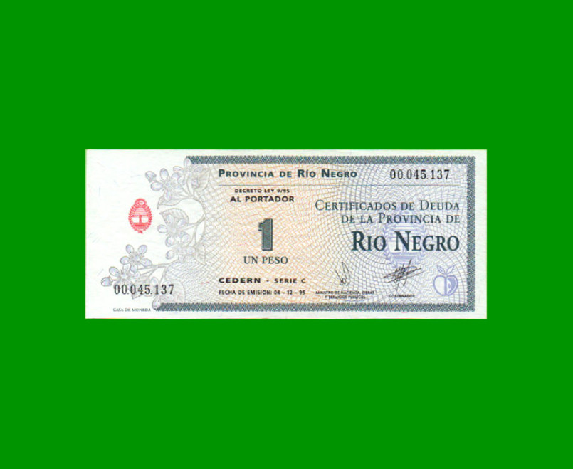 BONO DE RIO NEGRO $ 1,00, EC 376, AÑO 1995, ESTADO EXCELENTE.-