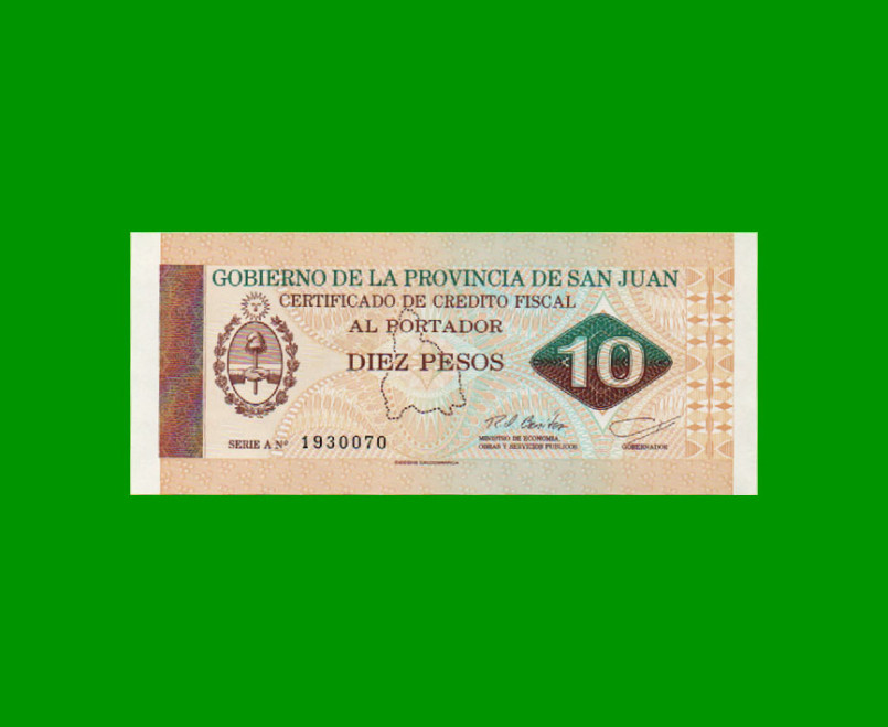 BONO DE SAN JUAN $ 10,00, EC 426 - (427), AÑO 1995, ESTADO SIN CIRCULAR.-