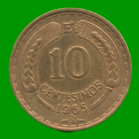 MONEDA DE CHILE 10 CENTESIMOS,  AÑO 1965, ESTADO USADA.-
