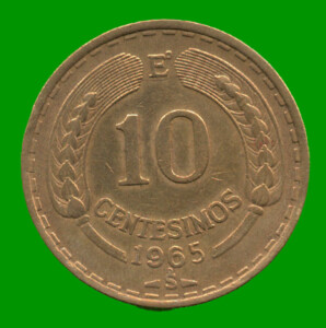 MONEDA DE CHILE 10 CENTESIMOS,  AÑO 1965, ESTADO USADA.-