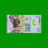 BILLETE DE SANTO TOME & PRINCIPE 5 DOBRAS, PICK 70, POLYMERO,  AÑO 2016, ESTADO SIN CIRCULAR.-