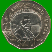 MONEDA DE MEXICO 20 PESOS, BIMETALICA, "ZAPATA", AÑO 2019, ESTADO NUEVA.-