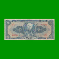 BILLETE DE BRASIL 2 CRUZEIROS, PICK 133, AÑO 1944, ESTADO BUENO.-