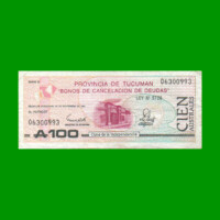 BONO DE TUCUMAN 100,00 AUSTRALES, EC 121, AÑO 1989, ESTADO MUY BUENO+.-