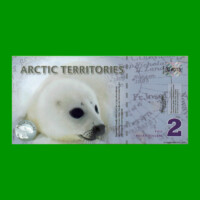 BILLETE DE TERRITORIOS ARTICOS 2 DOLARES POLARES, POLYMERO FANTASIA, AÑO 2010, ESTADO SIN CIRCULAR.-