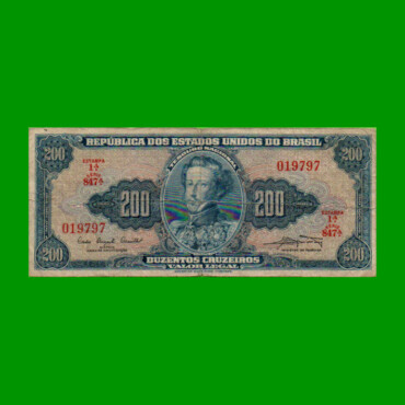 BILLETE DE BRASIL 200 CRUZEIROS, PICK 171a, AÑO 1961, ESTADO BUENO+ .-