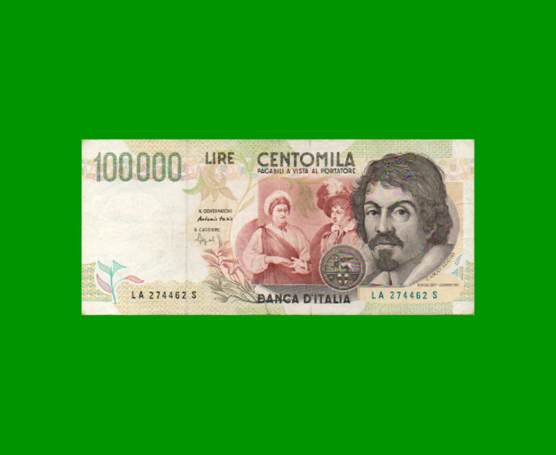 BILLETE DE ITALIA 100.000 LIRAS, PICK 117, AÑO 1994, ESTADO MUY BUENO+ .-