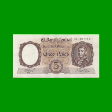 MONEDA NACIONAL $ 5,00, BOT 1923, AÑO 1960, ESTADO EXCELENTE+ .-