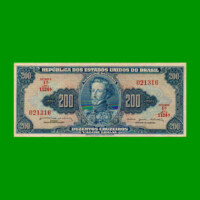 BILLETE DE BRASIL 200 CRUZEIROS, PICK 171b, AÑO 1964, ESTADO EXCELENTE.-