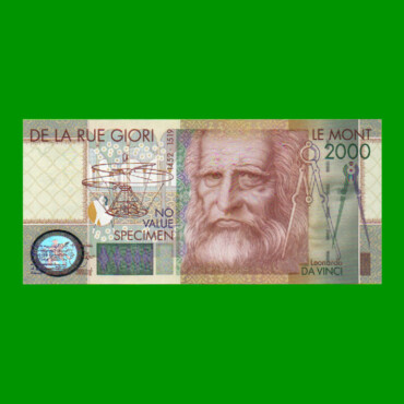 BILLETE DE ITALIA 2.000 LIRAS, SPECIMEN, DA VINCI, AÑO 2000, ESTADO SIN CIRCULAR.-