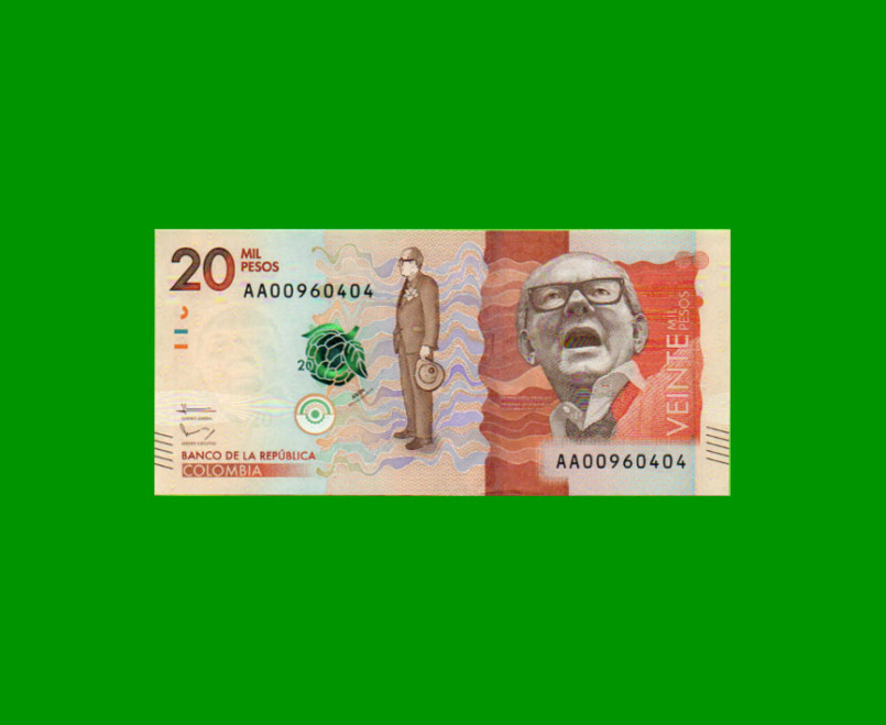 BILLETE DE COLOMBIA $ 20.000,00, PICK NEW, AÑO 2015, ESTADO SIN CIRCULAR.-