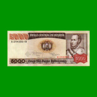 BILLETE DE BOLIVIA 5.000 PESOS BOLIVIANOS, PICK 168a, AÑO 1984, ESTADO EXCELENTE.-