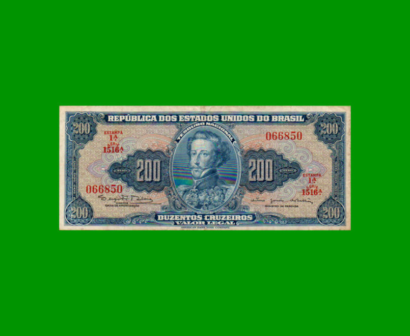 BILLETE DE BRASIL 200 CRUZEIROS, PICK 171c, AÑO 1964, ESTADO MUY BUENO.-