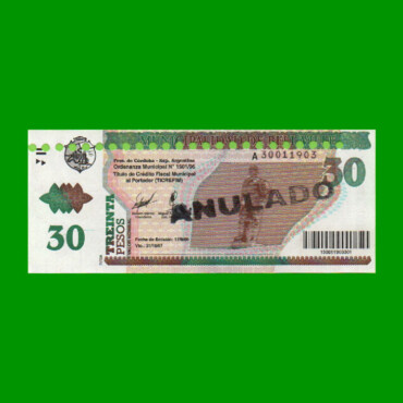 BONO MUNICIPALIDAD DE BELL VILLE $30,00, AÑO 2006/2007, ESTADO EXCELENTE+ .-