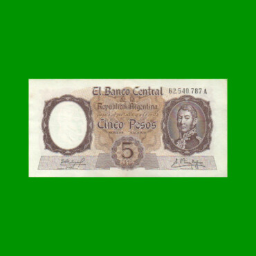 MONEDA NACIONAL $ 5,00, BOT 1924, AÑO 1961, ESTADO EXCELENTE- .-