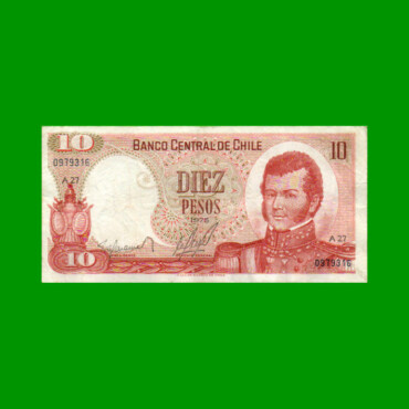 BILLETE DE CHILE $ 10,00, PICK 150a, AÑO 1975, ESTADO MUY BUENO- .-