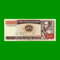 BILLETE DE BOLIVIA 5.000 PESOS BOLIVIANOS, PICK 168a, AÑO 1984, ESTADO EXCELENTE+ .-