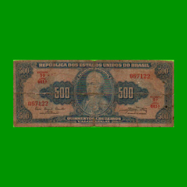 BILLETE DE BRASIL 500 CRUZEIROS, PICK 172a, AÑO 1961, ESTADO REGULAR.-