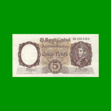 MONEDA NACIONAL $ 5,00, BOT 1924, AÑO 1961, ESTADO EXCELENTE.-